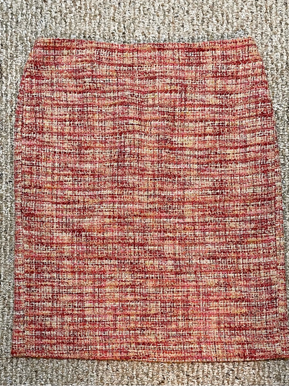 Plaid Tweed Orange Pencil Skirt, sz 12